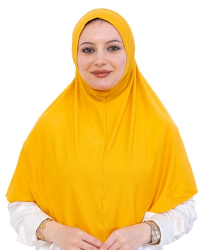 Prien Ready Hijab For Women, One Piece Muslim Instant Turban, Easy To Wear Long Head Scarf, Turkish Islamic Clothes For Abaya - color: Deep Yellow