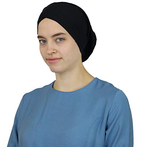 Modefa Islamic Turkish Women's Plain Solid Jersey Criss Cross Tube Hijab Bonnet Muslim Scarf Cap Bone Underscarf - color: Black