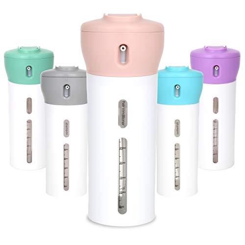 Travigo 4-in-1 Travel Dispenser Bottle, TSA Approved, Leak Proof, Four Reusable 1.4 oz. (40 mL) Toiletry Containers for Shampoo, Conditioner, Soap, Lotion, Skincare (Pink) - color: 1 Dispenser (Pink)
