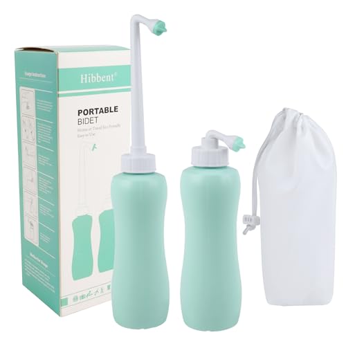 Hibbent 2 Pack 650ml Portable Bidet Sprayer for Women or Men, Handheld Travel Bidet for Personal Hygiene, Jet Spray Bottle for Toilet & Bathroom, Peri Bottle for Postpartum Care, Travel Bag, Green - color: Green, style: 650ml with Airlock