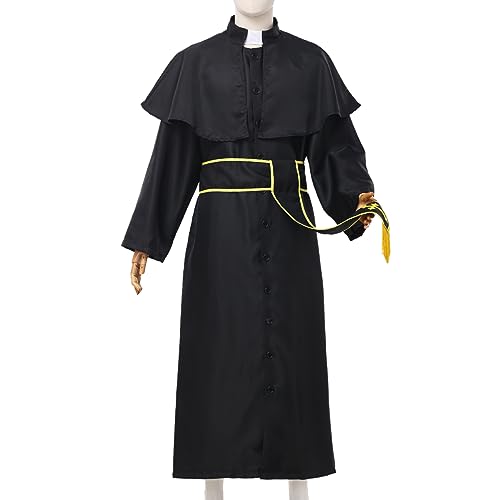 COSDREAMER Mens Clergy Robe Preacher Cassocks Mens Praise Worship Robes - color: Gold Black, size: Medium
