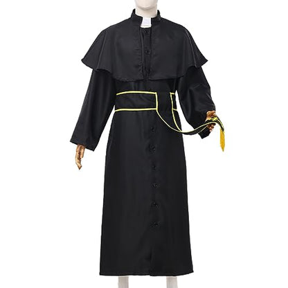 COSDREAMER Mens Clergy Robe Preacher Cassocks Mens Praise Worship Robes - color: Gold Black, size: X-Large
