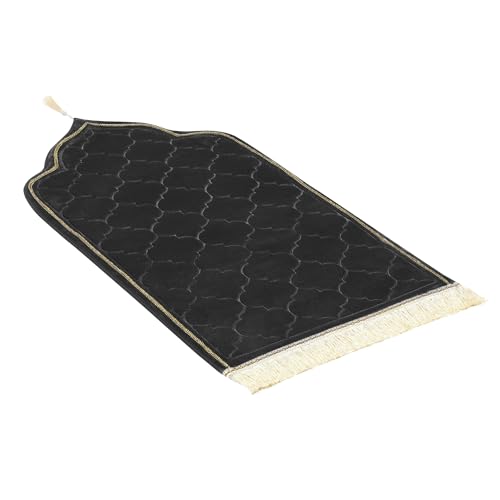 Muslim Prayer Mat, Soft Velvet Janamaz Sajada Carpet for Kids Men Women, Portable Prayer Rug with Tassel - Thick Islamic Prayer Mat Ramadan Eid Gift, Black - color: Black