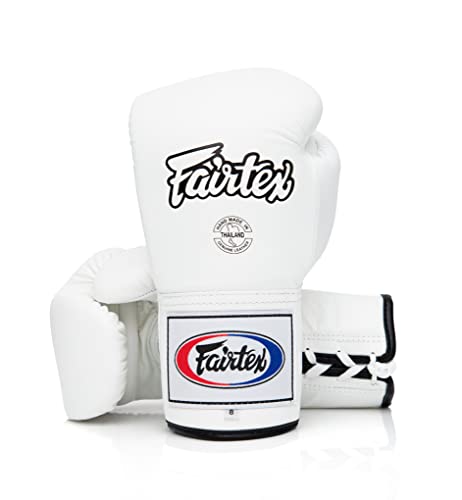 Fairtex BGL6 Handmade Leather Gloves| Optimal fist Closure with a Locked-Thumb Design| Premium Leather |Triple-Layered Foam |Lace-up Closure. Ideal for Boxing, MMA, and Kickboxing. - color: White, size: 10 oz
