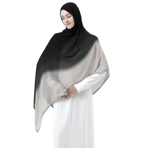 Women Scarf and Shawls, Soft Modal Jersey Scarves, Gradient Long Wrap for Spring Summer and Autumn - color: Black & Grey