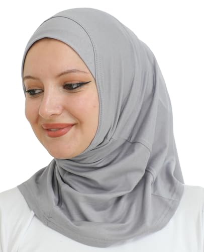 Prien Sport Instant Hijab For Women, Muslim Cotton Turban, Soft Head Scarf, Ready To Wear Hijabs Prayer Clothes, Islamic Wear - color: Grey