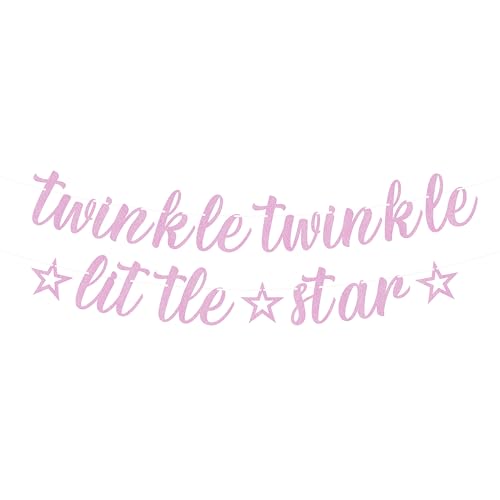 Pre-Strung Twinkle Twinkle Little Star Banner - Pink Glitter Star Theme Baby Shower Decorations for Boy or Girl, Perfect for Gender Reveal Party/Baby Birthday Party/Baby Shower, Photo Booth Props - color: Pink