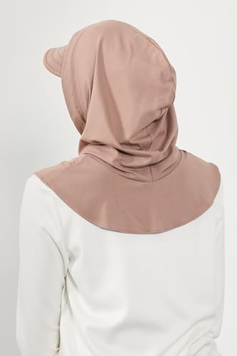 Aisha's Design Full Coverage Cotton Bonnet Hijab with Visor Modest Underscarf Bonnet - color: Mink