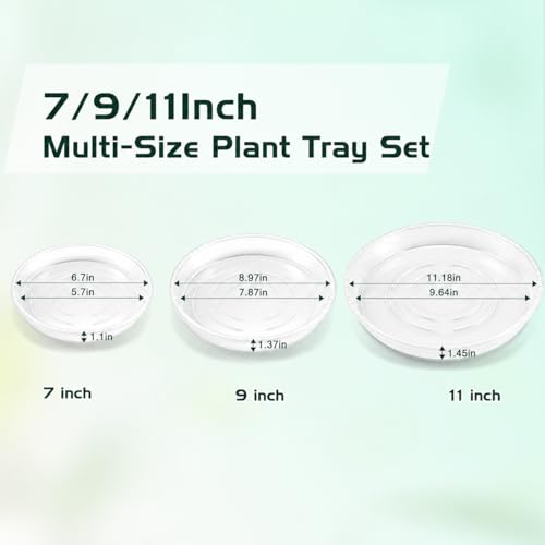 6 Pack 7/9/11 Inch Clear Plant Saucers, Plastic Plant Trays for Flower Pots Plant Drip Water Catcher Tray Indoors Outdoor (7 9 11 Inch) - size: 7911inch