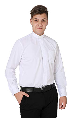 IvyRobes Mens Tab-Collar Long Sleeves Clergy Shirt- 5 Colors Available - color: White, size: 3X-Large