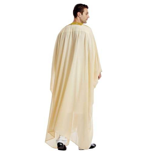 FYMNSI Men's Robe Muslim Clothes Kimono Loose Abaya Dresses Long Sleeve Embroidered Chiffon Kaftan Casual Formal Dubai Thobe - color: Beige, size: Medium