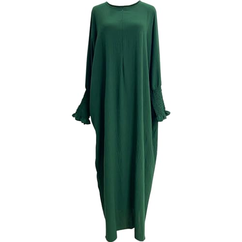 Lenmipot Islamic Women Jilbab Abayas Muslim Abaya Dress for Women Middle East Kaftan Dubai Dress Eid Prayer Clothes - color: Dark Green