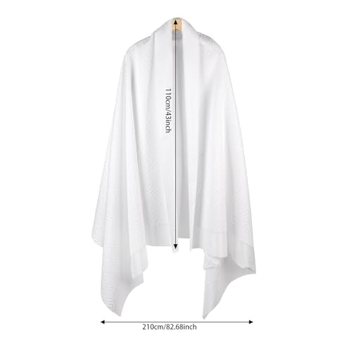 DIAOJIA® Muslim Men's Prayer Shawl,Pilgrimage Towel White Traditional Arabic Hajj Shawl, Polyester Terry Cloth Material, 110x210 cm, 2-Piece Set with Storage Bag (White)