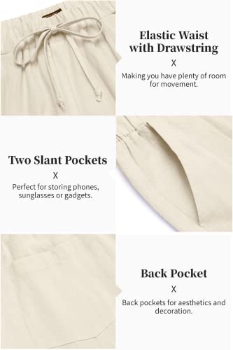 COOFANDY Men's 2 Pieces Cotton Linen Set Long Sleeve Henley Shirts Casual Beach Pants With Pockets Summer Yoga Outfits - color: Beige, size: 3X-Large