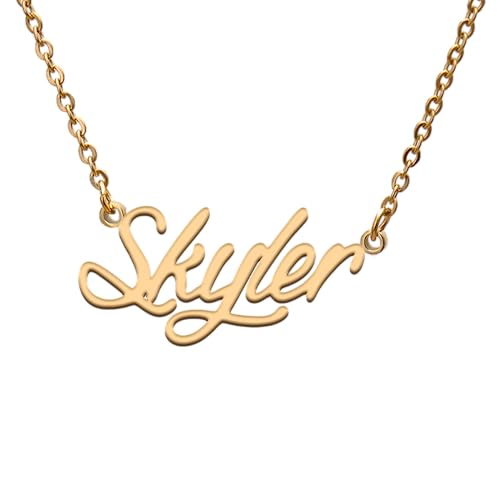 Name Tag Necklaces for Her His Friends Familys Relationship Memory Jewelry Gift - style: Gold Color- Skyler