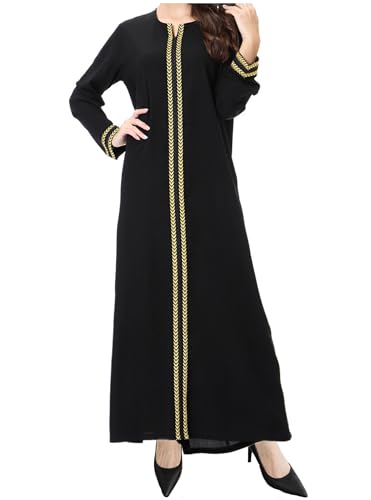 WSPLYSPJY Embroidered Abaya Muslim Dresses for Women Prayer Robe - color: Black, size: Large