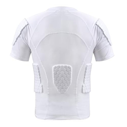 Zicac Men's Sports Shock Rash Guard Compression Padded Shirt Soccer Basketball Protective Gear Chest Rib Guards - color: White Padded Shirt, size: X-Large