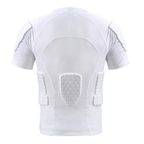 Zicac Men's Sports Shock Rash Guard Compression Padded Shirt Soccer Basketball Protective Gear Chest Rib Guards - color: White Padded Shirt, size: XX-Large