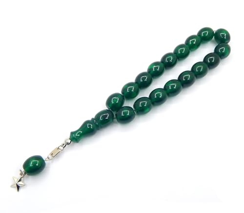 Perlin Prayer Beads Tesbih Tasbih Tespih Misbaha Subha 17, Muslim Islamic Rosary Bracelets Worship Accessories Gemstone Effect Beads Oval 14 x 12 mm - color: Green