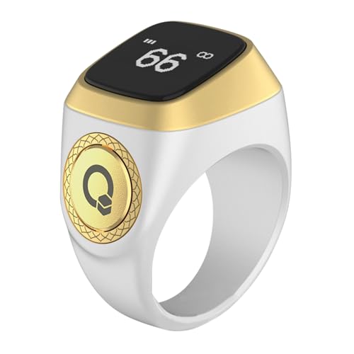 Smart Tasbih Zikr Ring, 20mm Muslim Digital Azan Alarm Clock, Tasbih Counter Smart Ring (White) - color: White