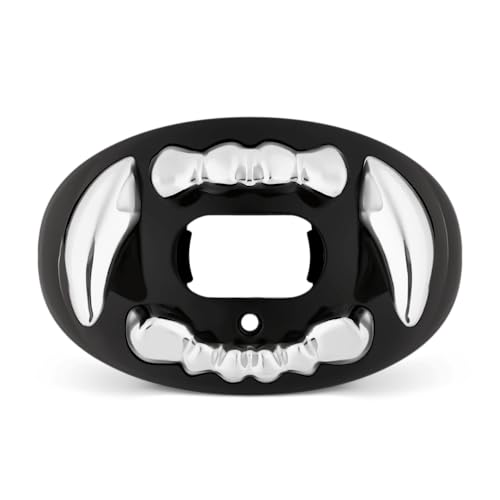 Battle Sports 3D Apex Predator Oxygen Football Mouthguard, Silver Chrome | Maximum protection, Safe secure comfortable fit, Built-in airflow channels, Advanced composite material, No boiling required - color: Silver Chrome