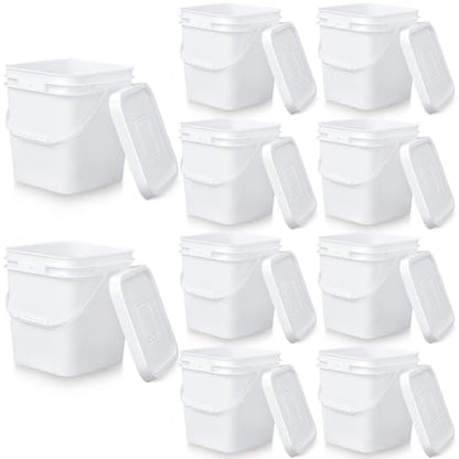 Mumufy 10 Pcs 3.5 Gallon Square Food Grade Bucket with Lid Plastic Buckets Pail with Handle Lid Heavy Duty Buckets for Storing Dry Food Charcoal Camping Fishing(White) - color: White, style: Square