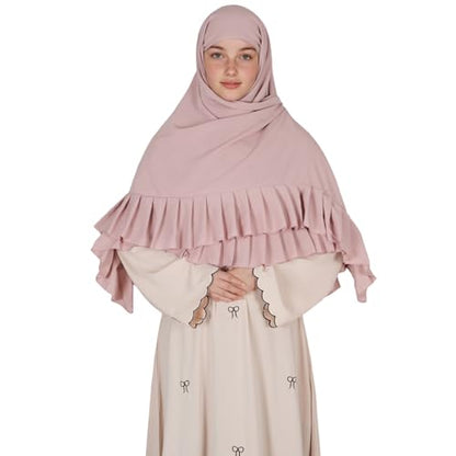 Prayer Hijab for Women Muslim Cotton Blend Lightweight Ruffled Square Scarf - color: Light Pink