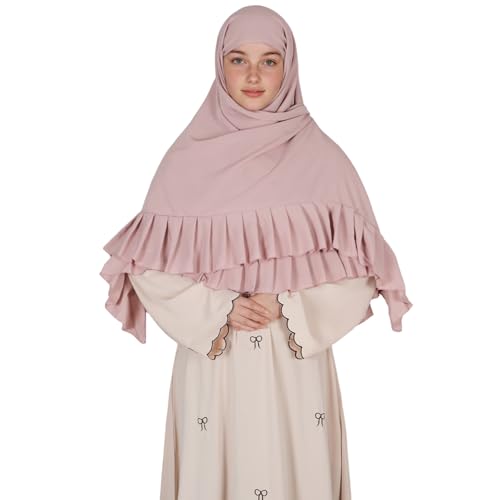 Prayer Hijab for Women Muslim Cotton Blend Lightweight Ruffled Square Scarf - color: Light Pink