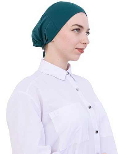 Prien Soft Undercap Hijab for Women, Cotton Islamic Bonnet, Muslim Head Scarf Inner Cap for Prayer Wear, Turban Hat Ramadan - color: Emerald