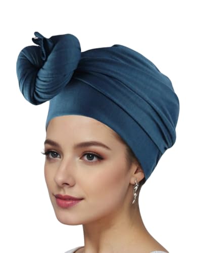 vabovin Head Wraps for Black Women Stretch Jersey Knit Turban Headwrap Solid Color Headscarf Headband Shawl - color: 10- Teal