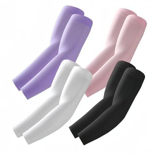 ROXUN 암 슬리브, 쿨링 UV 자외선 차단 스포츠 압박 남성/여성용 - color: 4쌍 - 블랙+화이트+퍼플+핑크