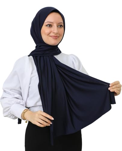 Prien Hijab for Women Viscose Scarf Lightweight Muslim Hijabs Long Shawl Islamic Scarves Turkey Silk Headscarf for Womens - color: Navy Blue