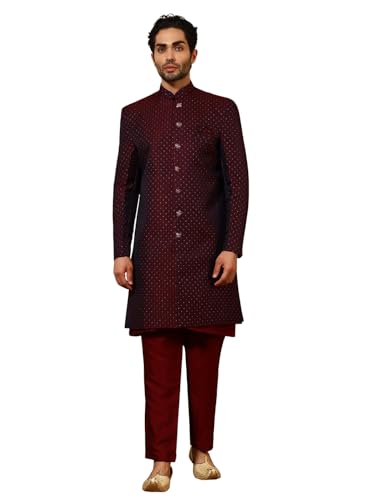 Pro-Ethic Style Developer Cotton Indo-Western Set with Embroidered Long Jacket for Men (C-129) - color: Maroon, size: XX-Large