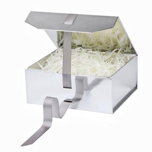 1 Silvrey Gift Box 8x7X3.13 Inch,Magnetic Lid Collapsible Gift Box - color: Silver-8x7x3.3 Inch (Pack of 1)