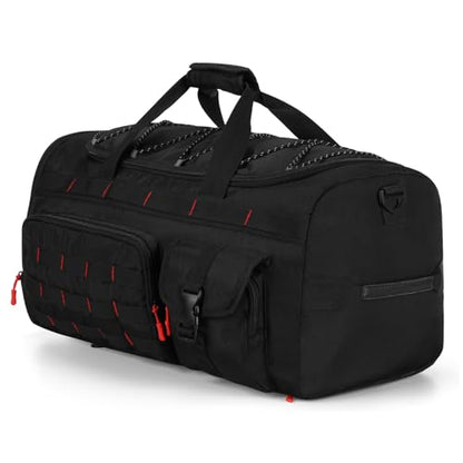 Gonex 45L Tactical Duffel Bag, 3-in-1 Convertible Carry-On Gym Bag for Men with Red Zipper Pull, Shoe Compartment, Gear Loops, Water-Repellent Travel Bag (Black with Red Accents) - color: Black with Red Accents, size: 45L