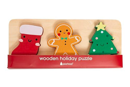 Pearhead 3 Piece Wooden Holiday Puzzle Set, Christmas Toy | Festive Wood Puzzle Trio, Holiday Learning Activity, Stocking Stuffer, Christmas Gift For Toddler or Children - color: Christmas