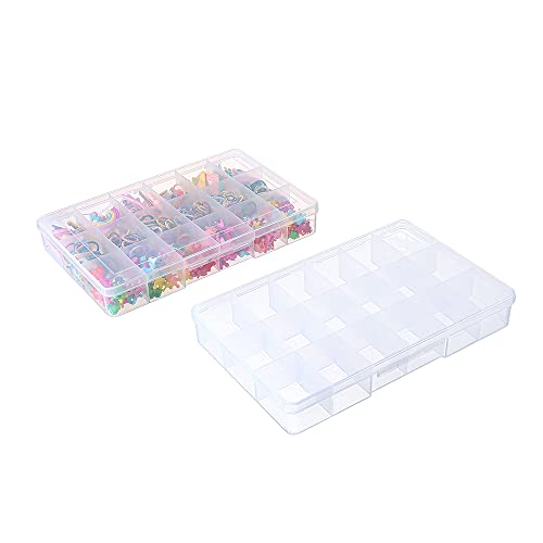 2 Pack Fixed 18 Grids Clear Plastic Compartment Container Case, Transparent Organizer Storage Divider Box with Lid for Bead, Button, Hardware, Screw, Sewing Kit, Craft Supplies - size: small 18 grids
