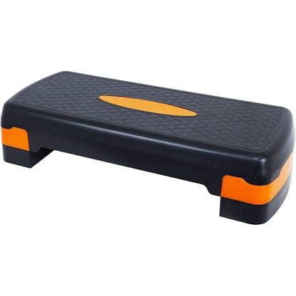 Fitvids Aerobic Step Platform Trainer with Adjustable 2-Level Risers, 400 Pound Weight Capacity – Non-Slip Exercise Stepper - color: Black/Orange