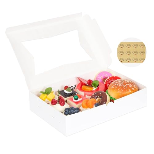 Yeplan 10-Pack Bakery Boxes with Window, 12x8x2.5 Inch Cookie Boxes, White Treat Boxes for Donuts, Muffins, Pies, Chocolates - Dessert Packaging for Baked Goods - color: 10 Packs-Bakery Boxes