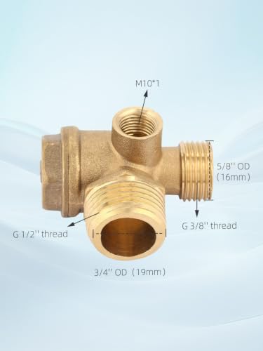 Central Pneumatic Compressor Parts, Air Compressor Check Valve, 3 Port Brass Air Compressor Male Threaded, for Tube Connector Tool