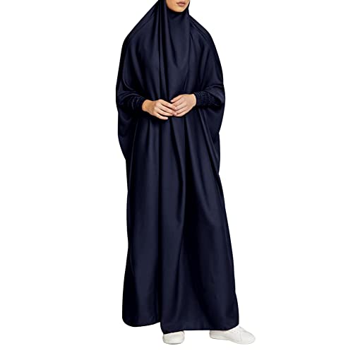 ODIZLI Muslim One Piece Prayer Hijab Dress Women Hooded Abaya Full Cover Islam Dubai Modest Robe - color: Dark Blue, size: One Size