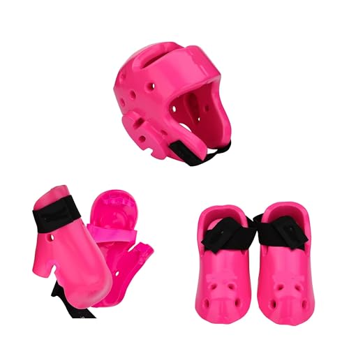 Martial Arts Karate Kenpo Taekwondo Sparring Gear Set with Kicks, Gloves and Head Gear - color: pink, size: 9-10 shoe, M-L glove