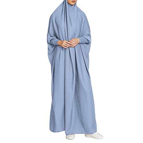 ODIZLI Muslim One Piece Prayer Hijab Dress Women Hooded Abaya Full Cover Islam Dubai Modest Robe - color: Sky Blue, size: One Size