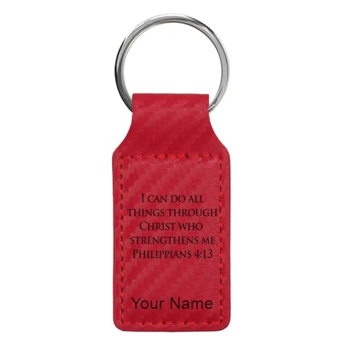 LaserGram Rectangle Keychain, Bible Verse Philippians 4-13, Personalized Engraving Included (Carbon Fiber Red) - color: Carbon Fiber Red