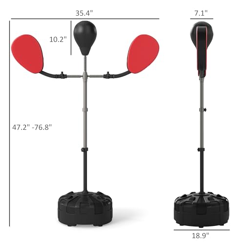 Soozier 3-in-1 Boxing Bag with Stand Adjustable Height 2 Target Arms Black | Punching Speed Bag Set, Freestanding Boxing Bag, Training, Exercise, Fitness, Stress Relief