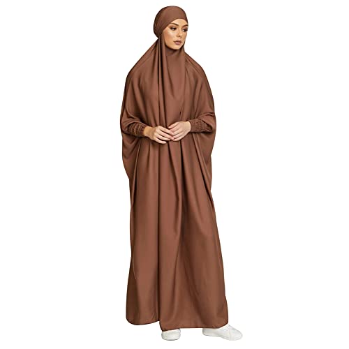 ODIZLI Muslim One Piece Prayer Hijab Dress Women Hooded Abaya Full Cover Islam Dubai Modest Robe - color: Coffee, size: One Size