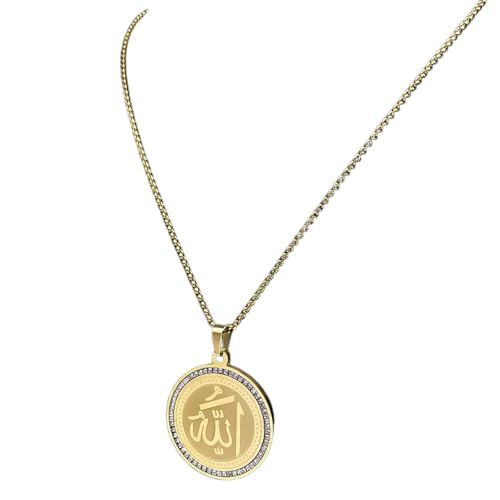 choker necklace，Arabic Quran Allah Medal Necklace for Women Men Rhinestone Gold Color Islam Muslim Chain Jewelry collar