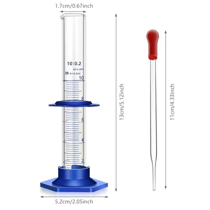 Thick Glass Graduated Cylinder Measuring Liquid Lab Cylinders with Anti-Falling Plastic Base and Bumper Guards (Glass, 10ML) - size: 10ML