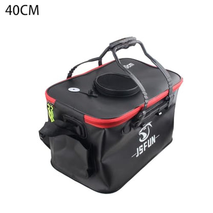 Collapsible EVA Fishing Bucket with Mesh Cover, Portable Live Bait Tank for Sea Fishing Camping Hiking, Foldable Fish Storage Box with Shoulder Strap, Black 30cm - color: 40cm