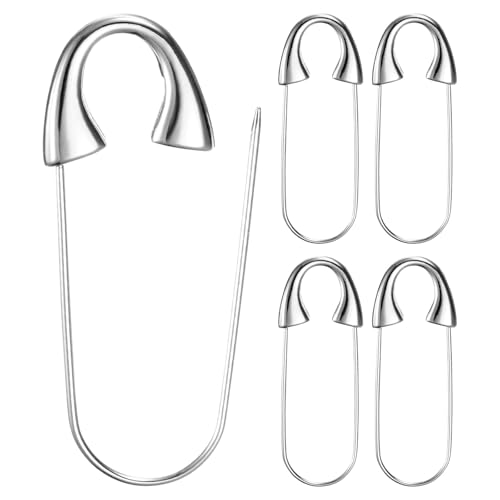 M METERXITY 5-Pack Large Safety Pin, 2.13 in(54mm) Zinc Alloy Heavy Brooch Pin for Sewing Clothes/Costume/Skirts Garments/Craft Supplies, Decorative Safety Pins [Silver Tone] - color: Silver Tone, size: 2.13 In(54mm)
